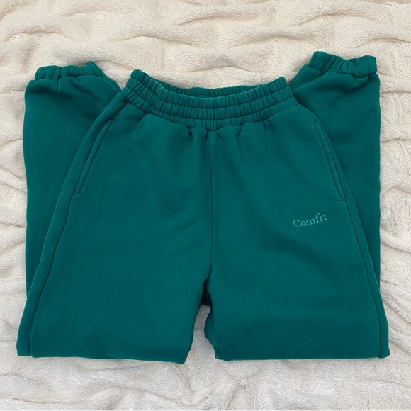 NWOT Comfrt signature jogger sweatpants teal hunter green Sz S - Picture 2 of 7